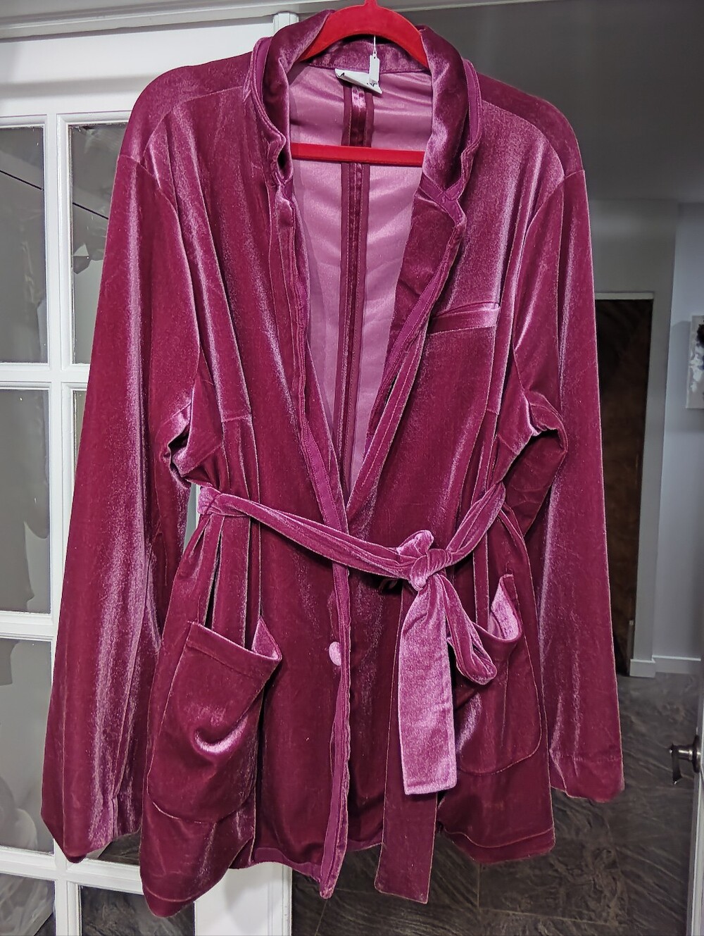 Ava & Viv Velvet Tie-Belt Jacket in Plum Pink